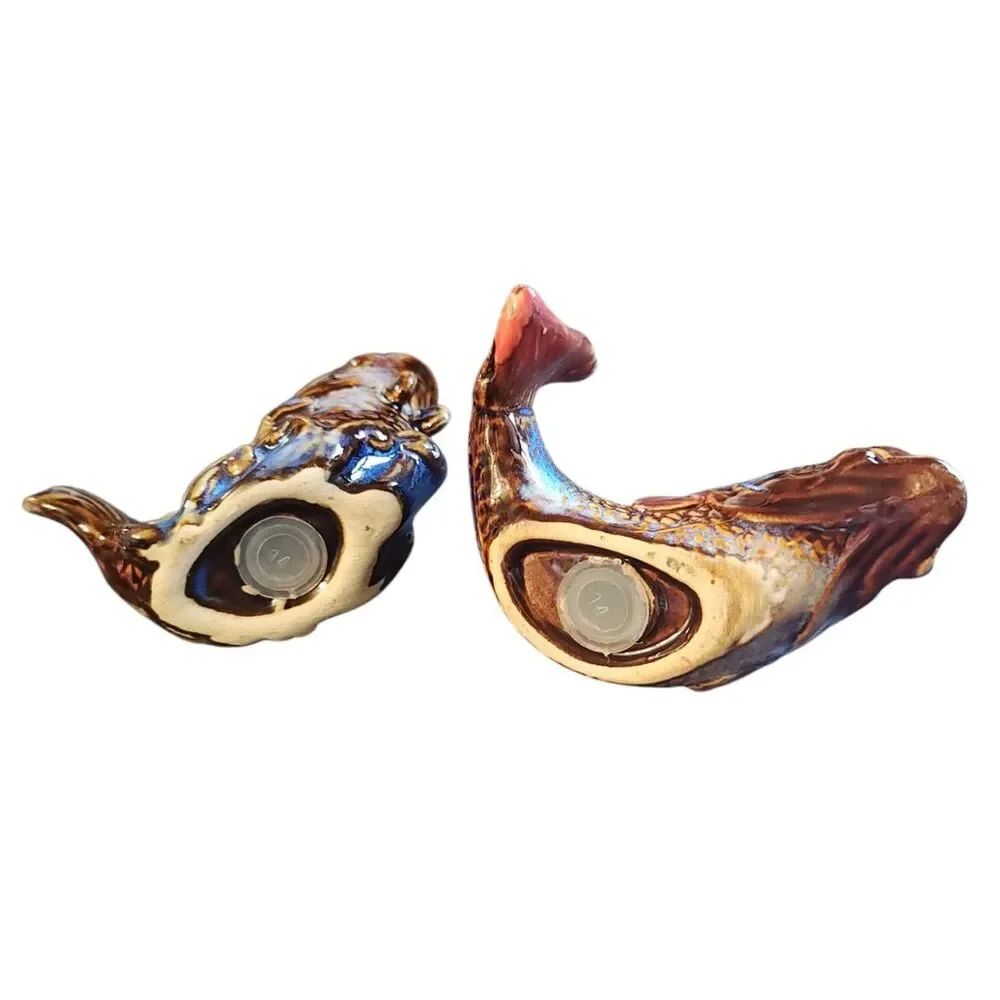 Salt & Pepper Set Colorful Carp Fish EUC Multi Colored Glazed